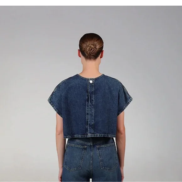 Etica Blue Crop Top - Aire Open Back Tee Terrance’s - Picture 2 of 5